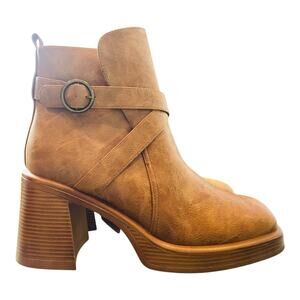 Jellypop Womens Eugenie Heeled Ankle Boots Square Toe Faux Leather Brown US 11